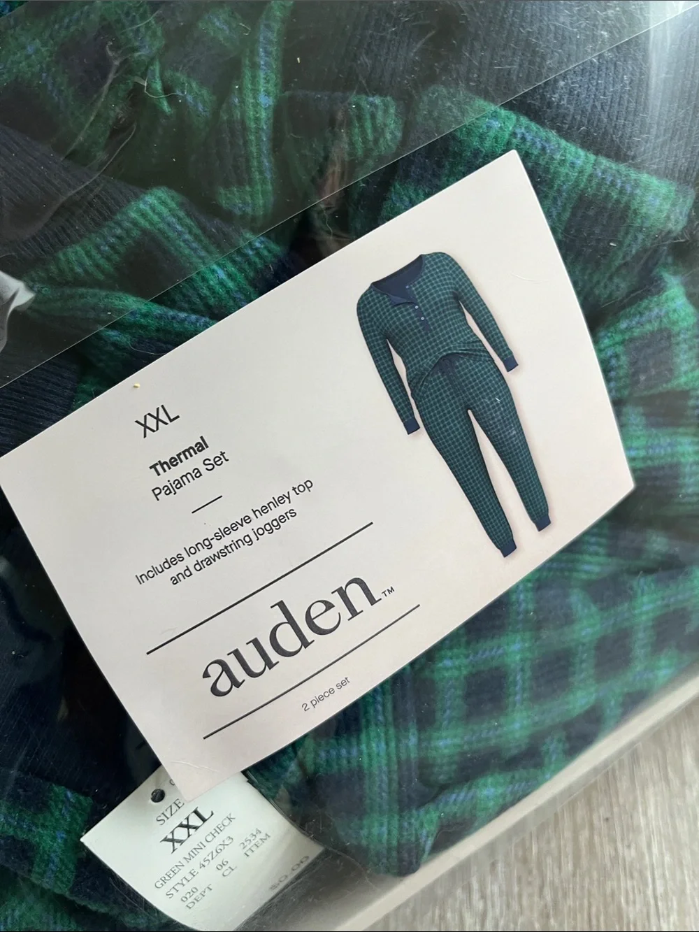 Auden Green and Navy Plaid Thermal Pajama Set